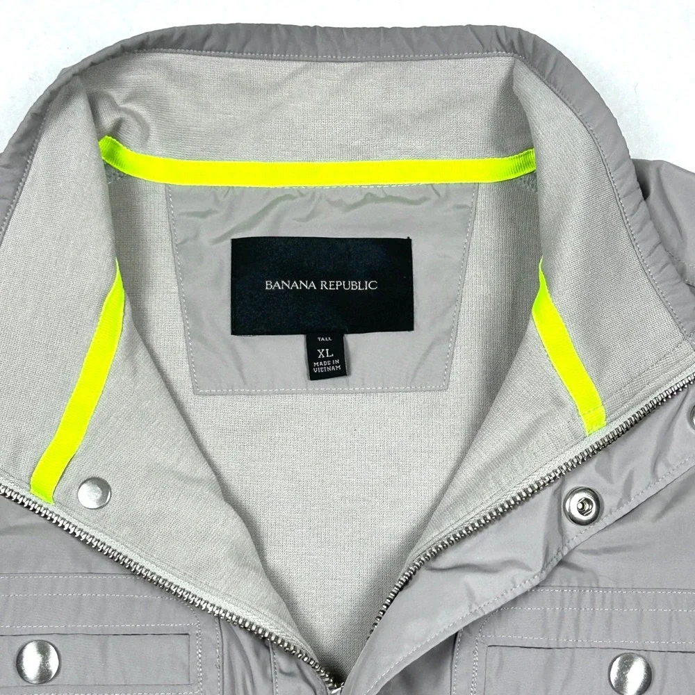 Banana Republic Men XLT Woven Baseball‎ Jacket Tall Gray Hybrid Bomber Tech Prep